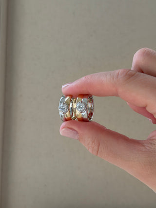 ANNA No. 3 | Chunky Double Band Gold Hoops With Diamonds